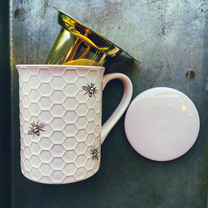 Pinky Up Honeycomb Ceramic Tea Mug & Infuser