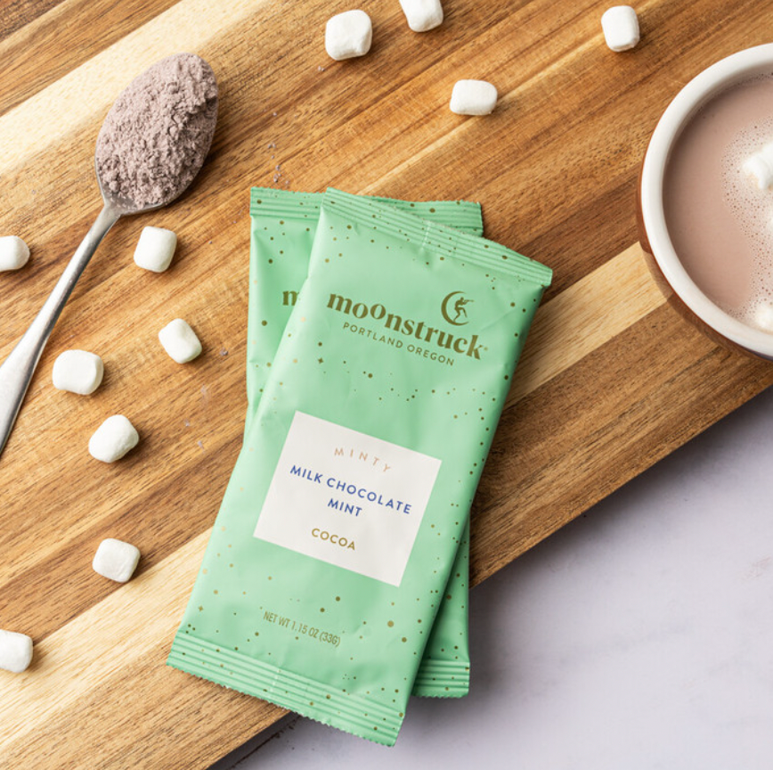 Moonstruck Mint Milk Chocolate Hot Cocoa: single serve pouch