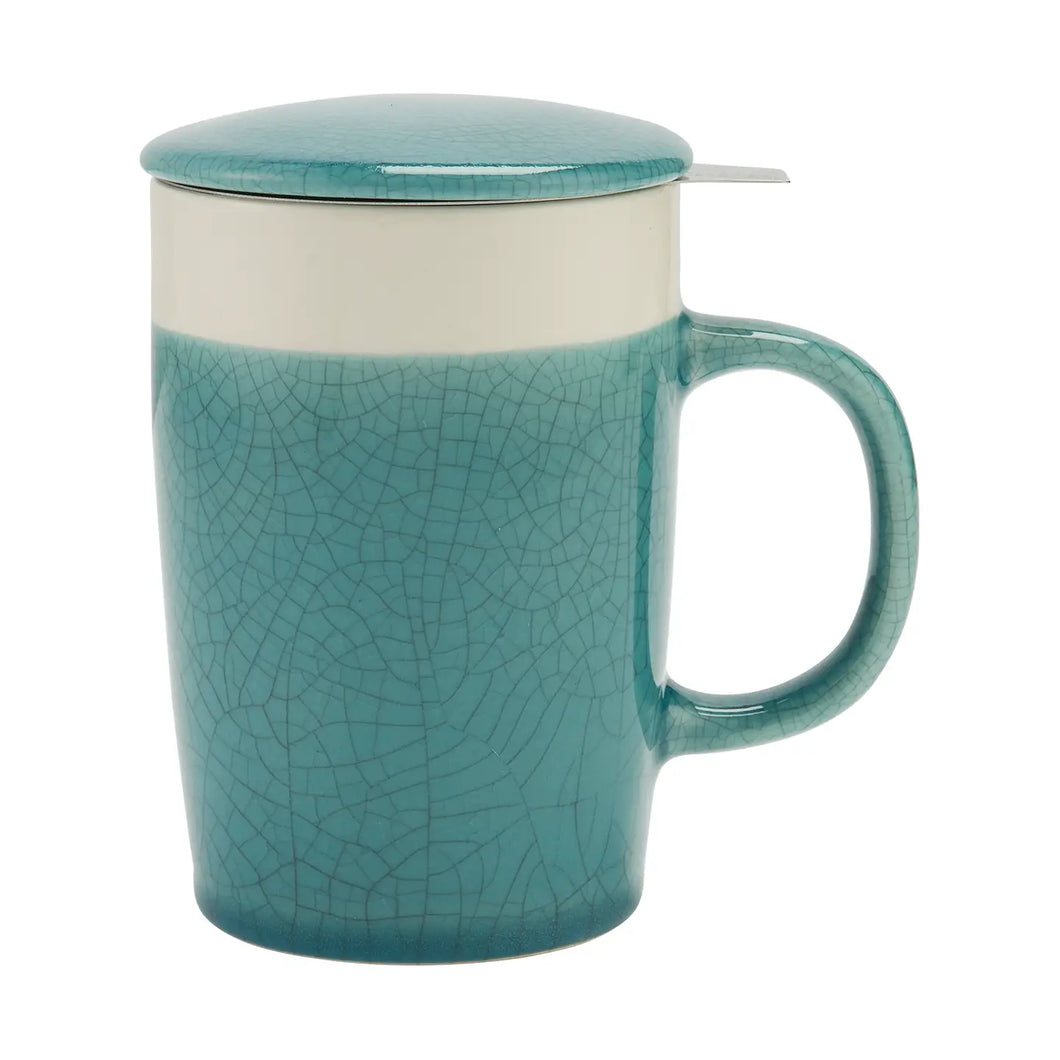 CasaWare Crackle Glaze Tea Infuser Mug Cloud Turquoise