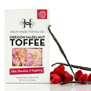 Holm Made Toffee Co. Oregon Hazelnut Toffee- White Chocolate Raspberry